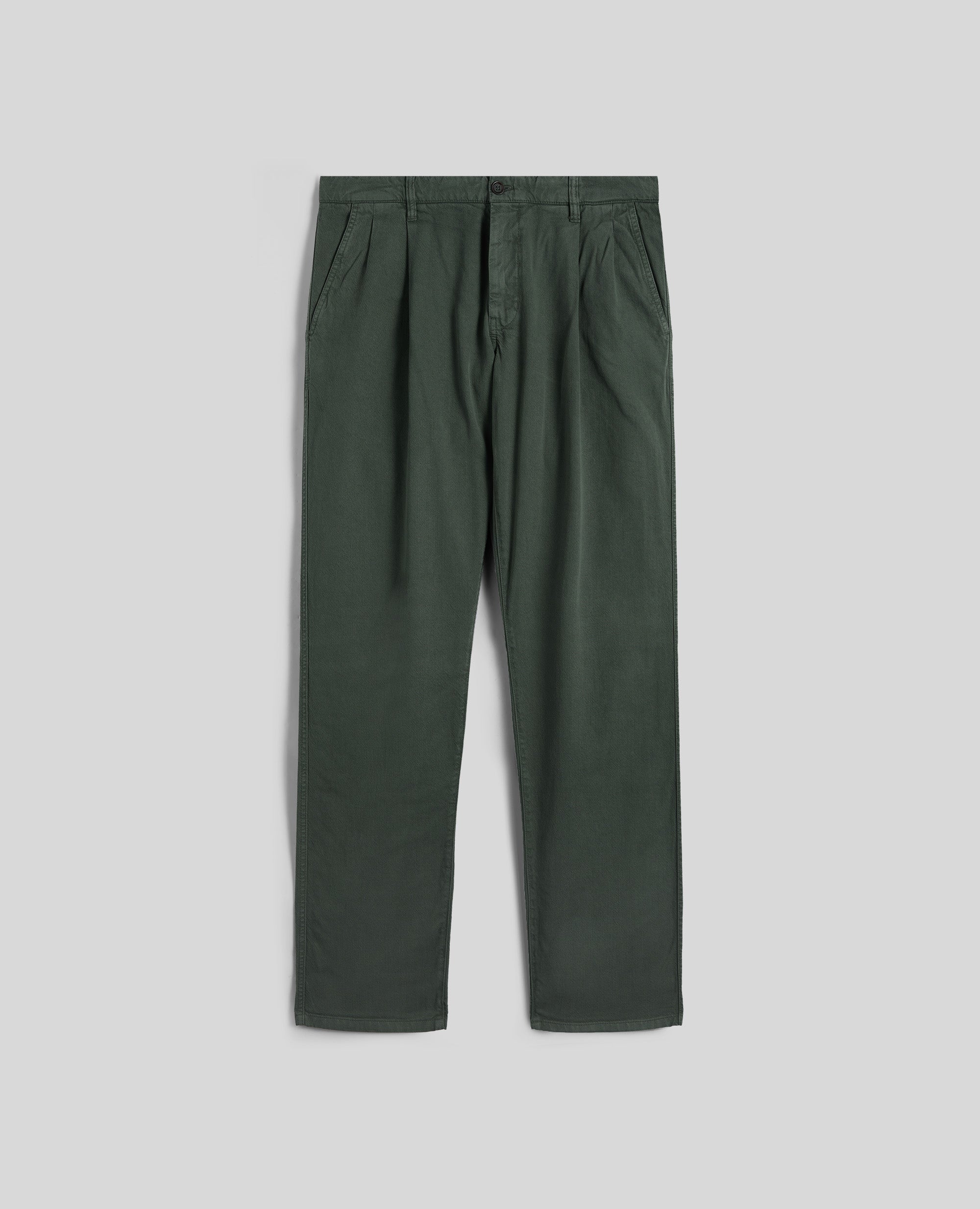 PANTALONE IN TWILL DI COTONE CON DOPPIA PINCE-VERDONE-DARK GREEN-VERDER¢N-DUNKELGRUN-VERT FONCE