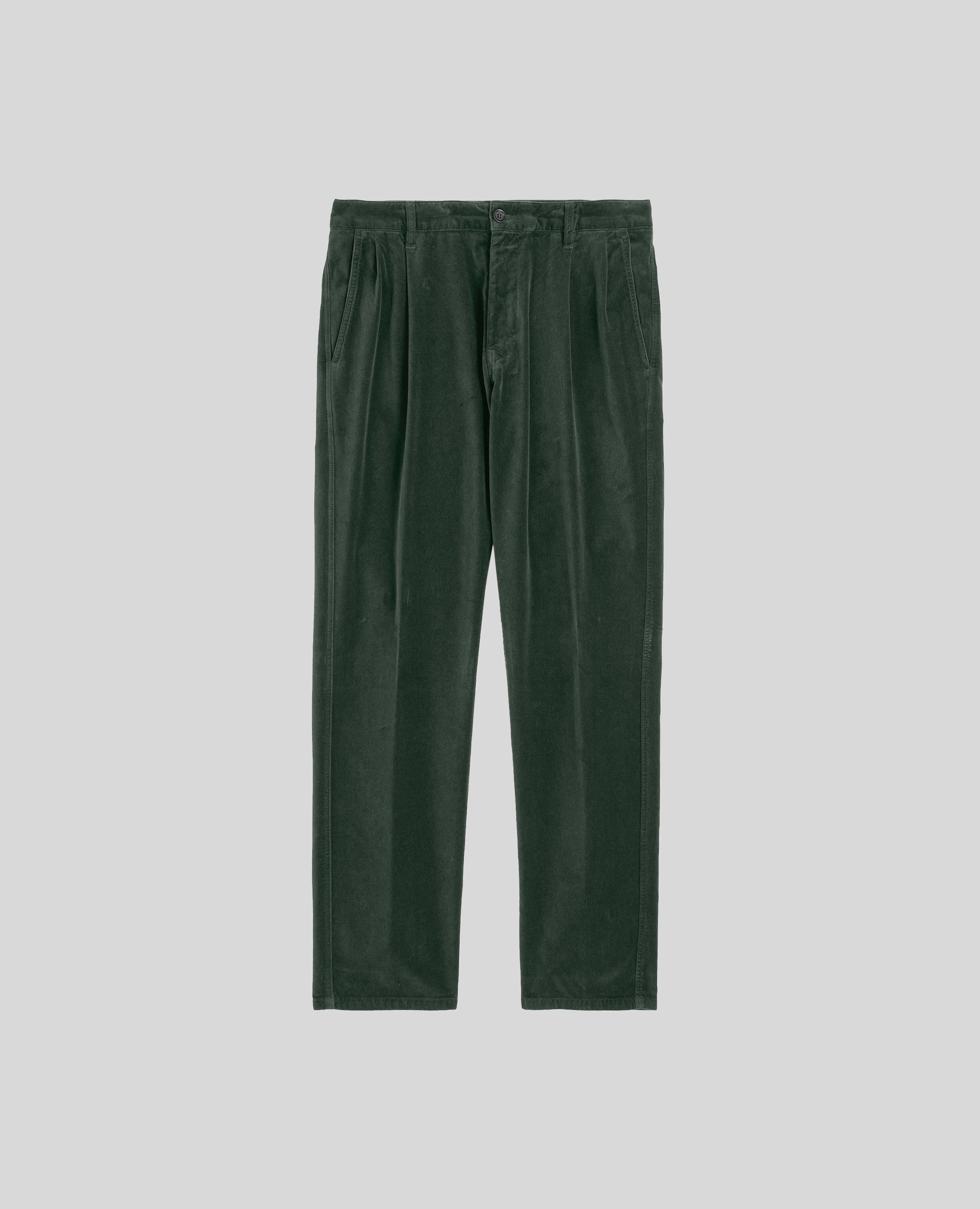 PANTALONE IN VELLUTO LISCIO CON DOPPIA PINCE-VERDONE-DARK GREEN-VERDER¢N-DUNKELGRUN-VERT FONCE