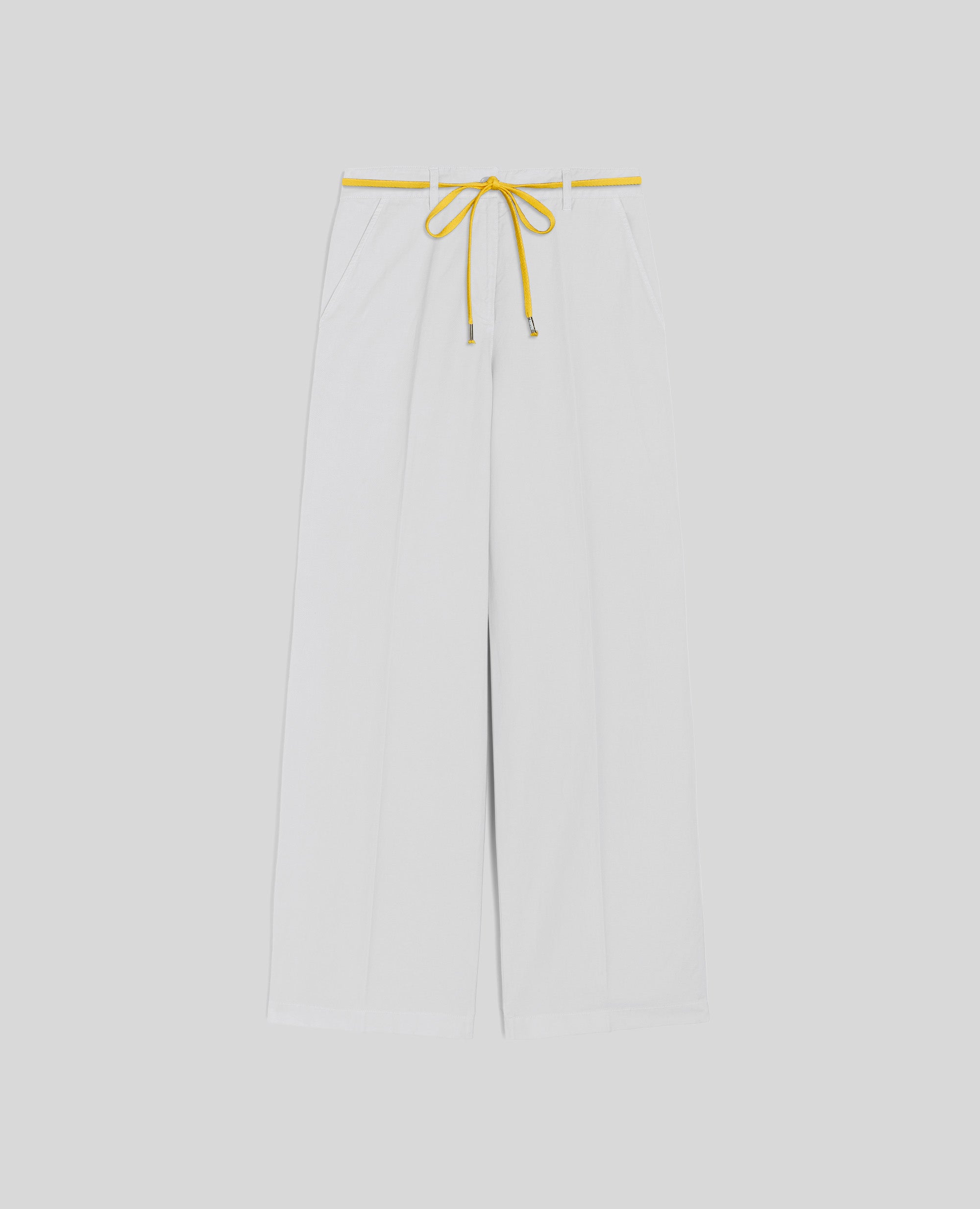 PANTALONE A VITA ALTA IN COTONE E LINO-BIANCO-WHITE-BLANCO-WEISS-BLANC