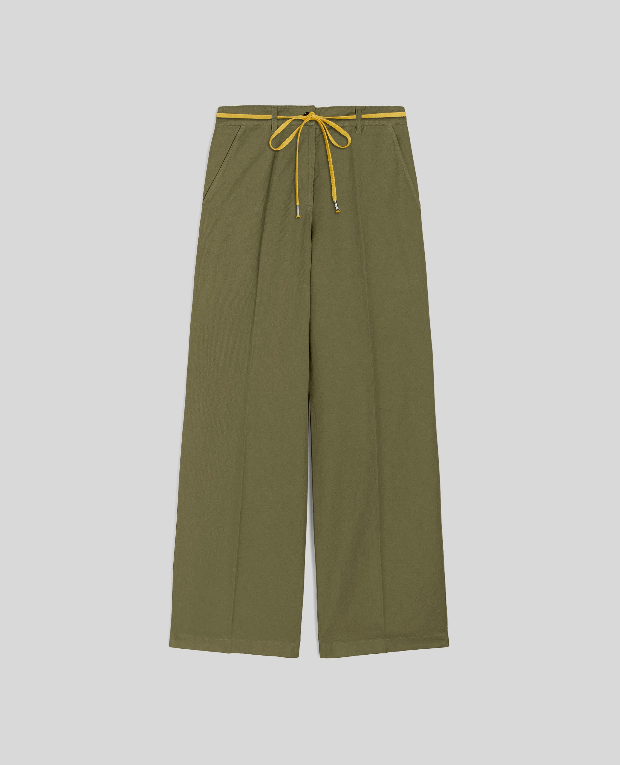 PANTALONE A VITA ALTA IN COTONE E LINO-MILITARE-MILITARY-MILITAR-MILITAR-MILITAIRE