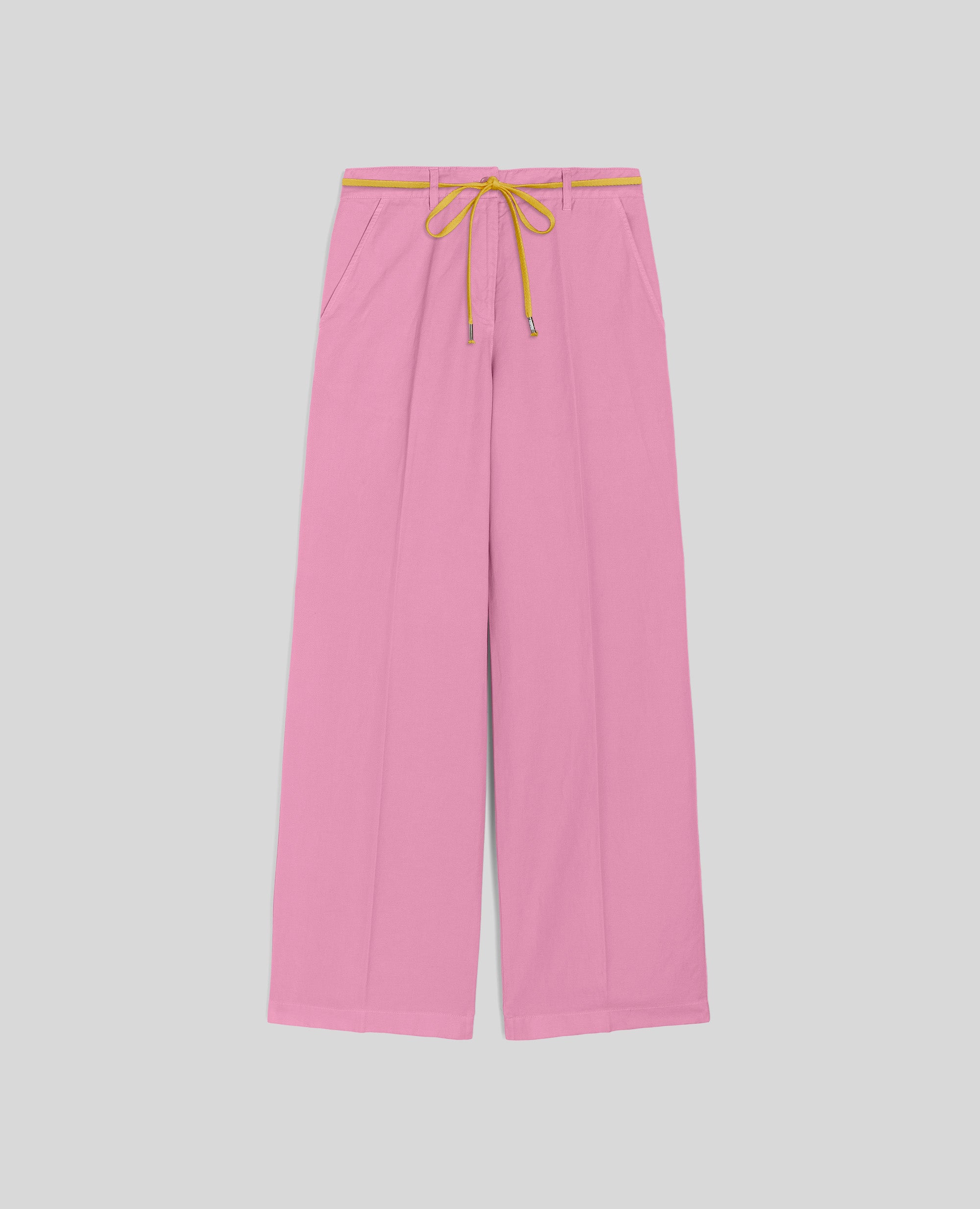 PANTALONE A VITA ALTA IN COTONE E LINO-ROSA-PINK-ROSA-ROSA-ROSE