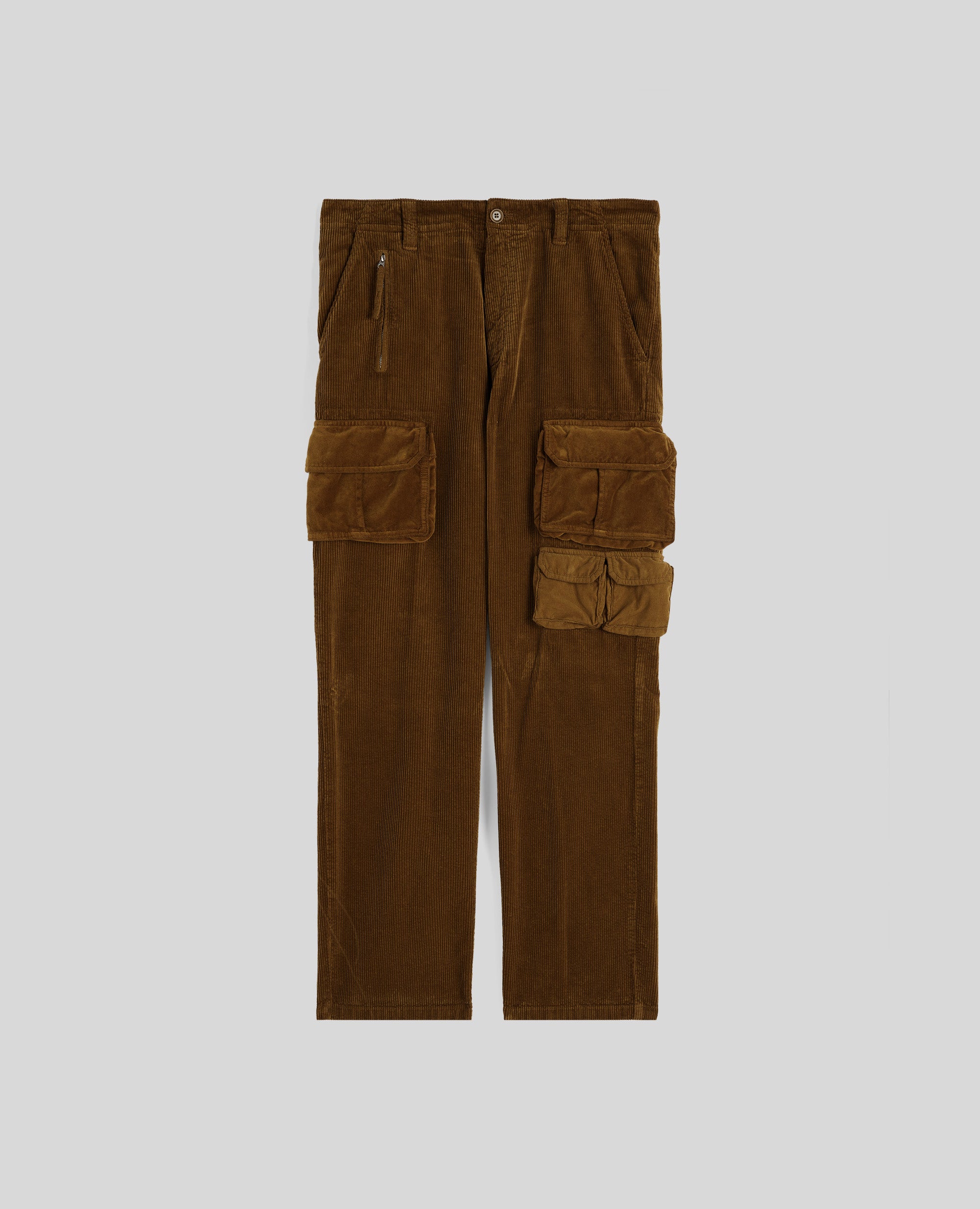 PANTALONE MULTITASCHE IN VELLUTO A COSTE-TABACCO-TOBACCO-TABACO-TABAK-TABAC