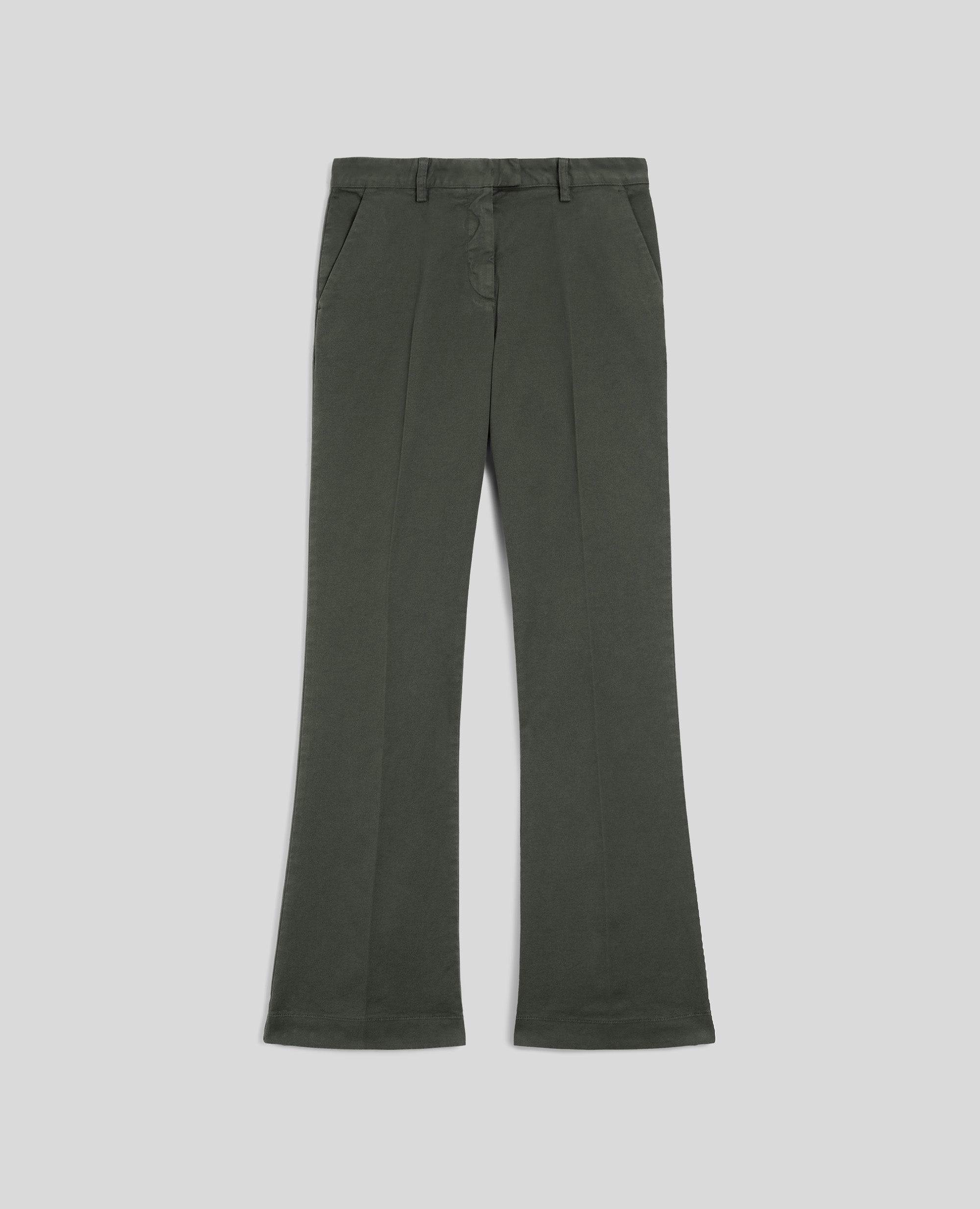 PANTALONE SLIM IN GABARDINA DI COTONE-MILITARE-MILITARY-MILITAR-MILITAR-MILITAIRE