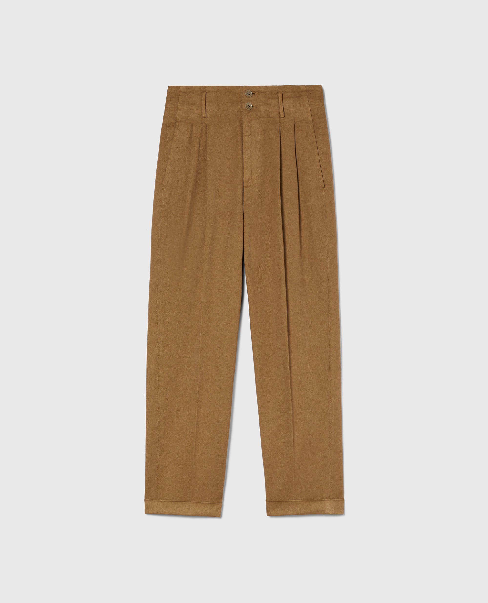 PANTALONI IN COTONE A VITA ALTA-BEIGE-BEIGE-BEIS-BEIGE-BEIGE