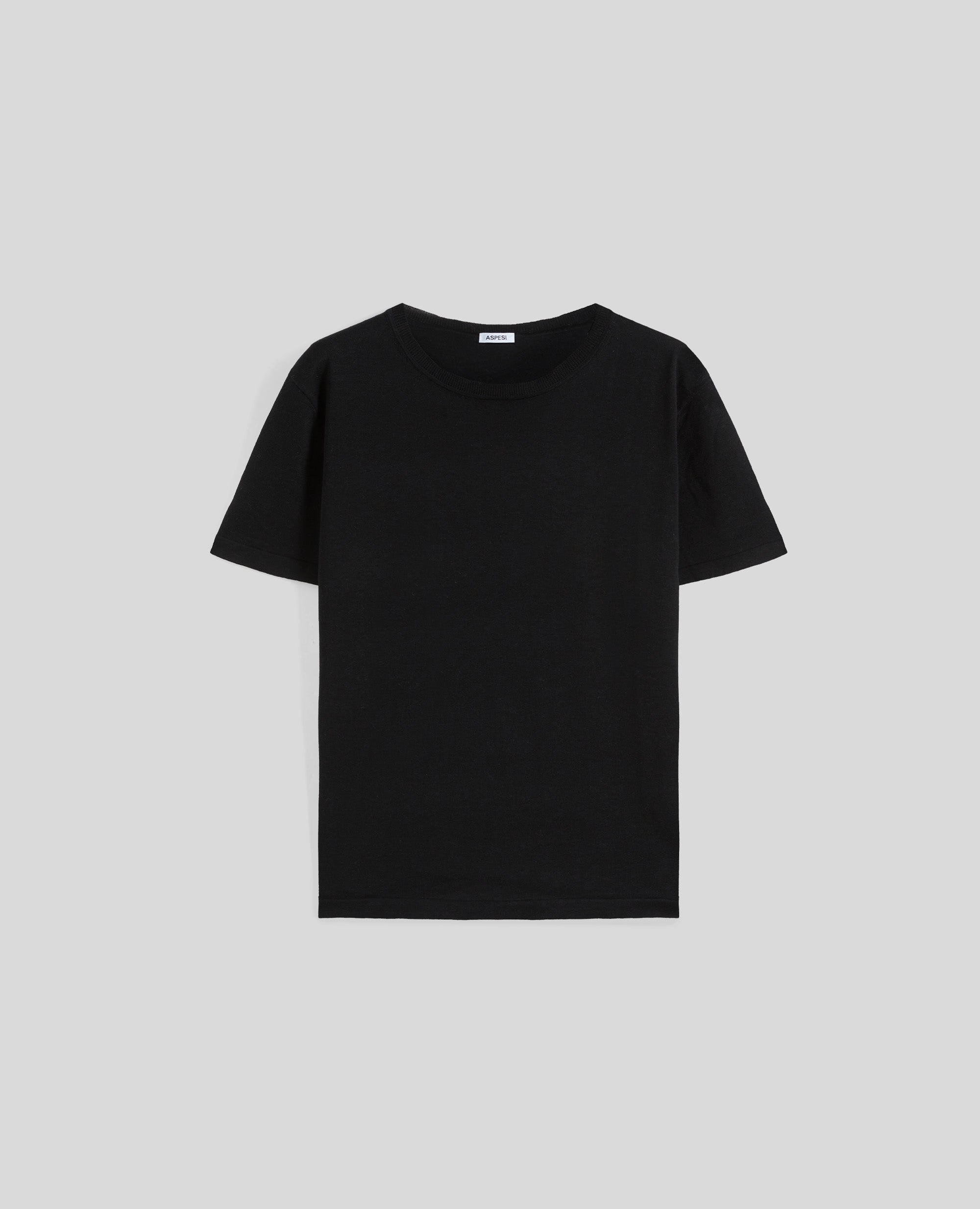 T-SHIRT IN COTONE, SETA E LINO-NERO-BLACK-NEGRO-SCHWARZ-NOIR