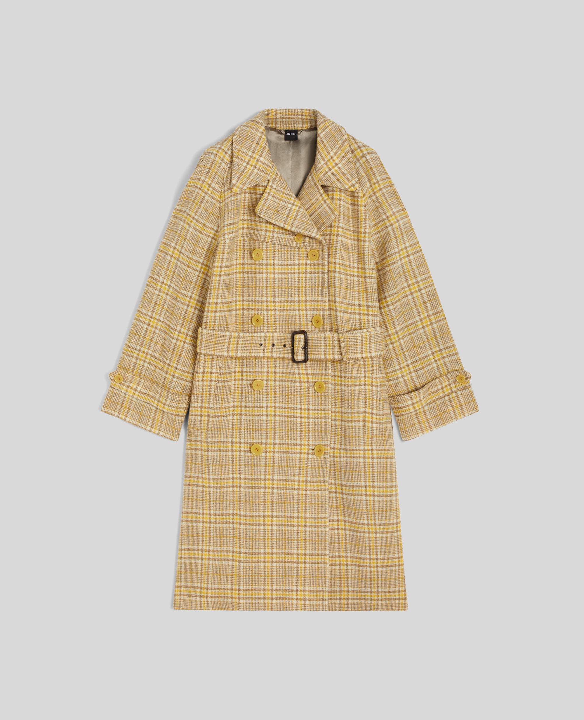 Trench coat in lana  shetland-GIALLO-YELLOW-AMARILLO-GELB-JAUNE